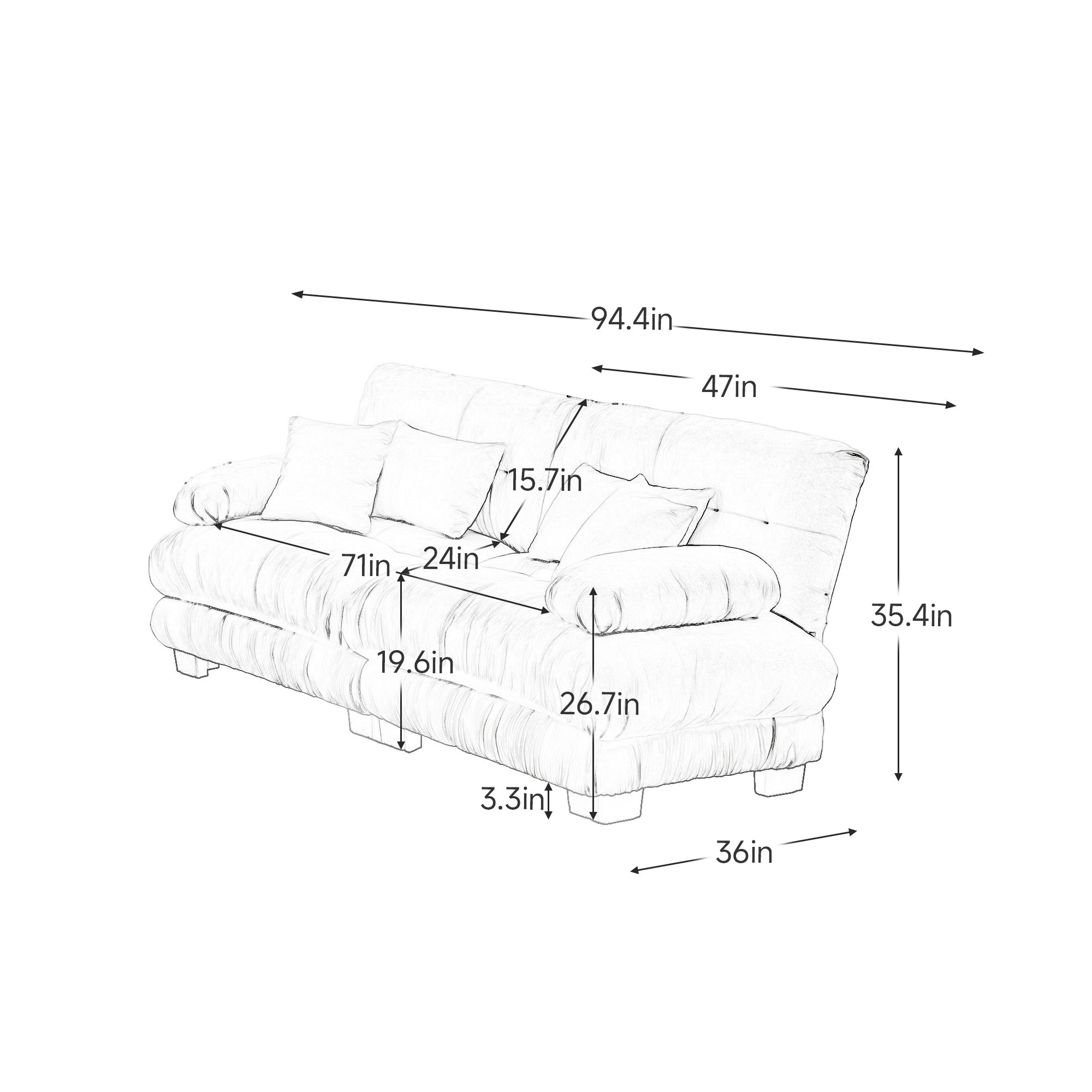 Cloud Couch 2 Seater Sofa for Living Room, Chenille 2 - Seat sofa with 2 Lumbar pillows and 2 throw pillows,Chenille Gray