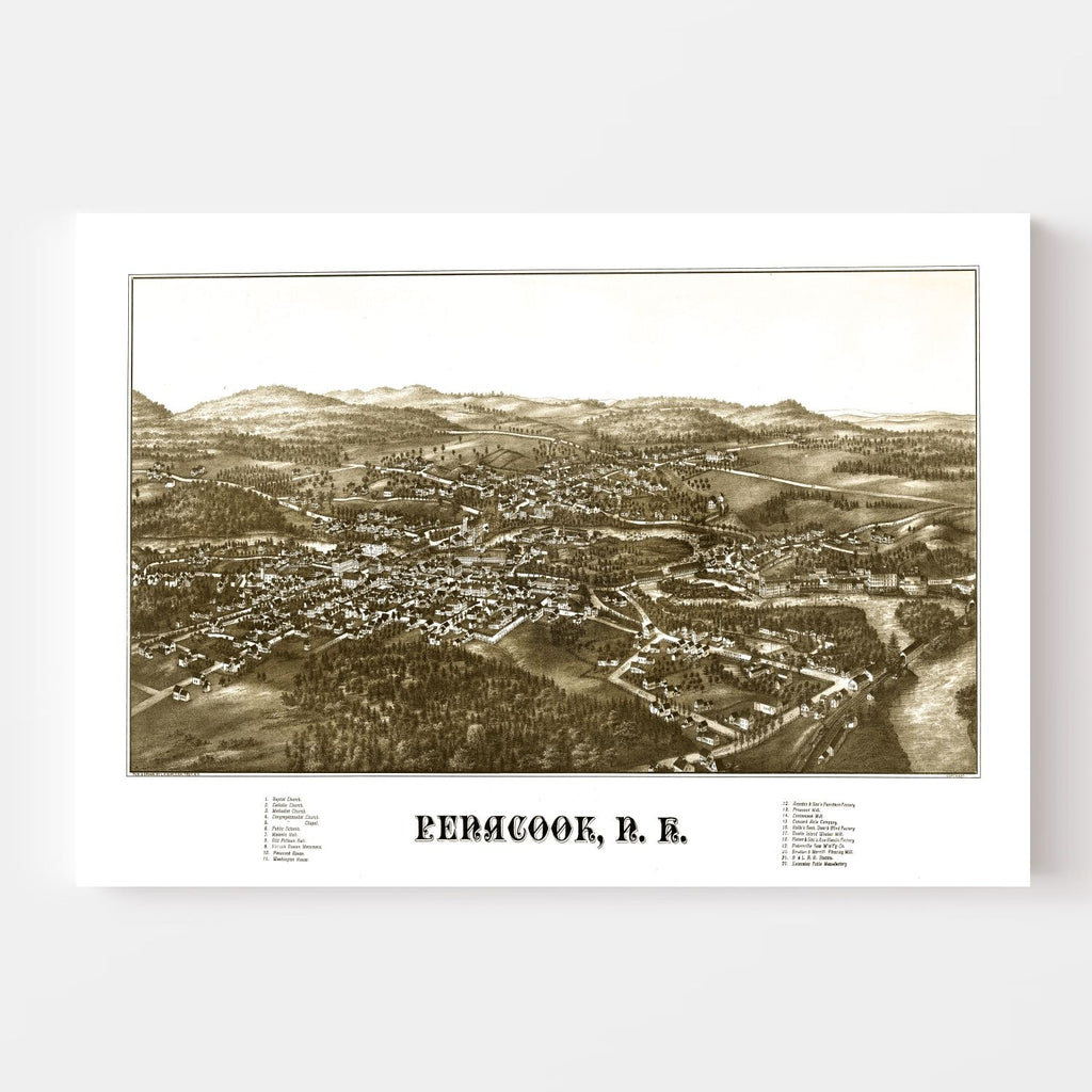 Vintage Map of Penacook, New Hampshire 1887