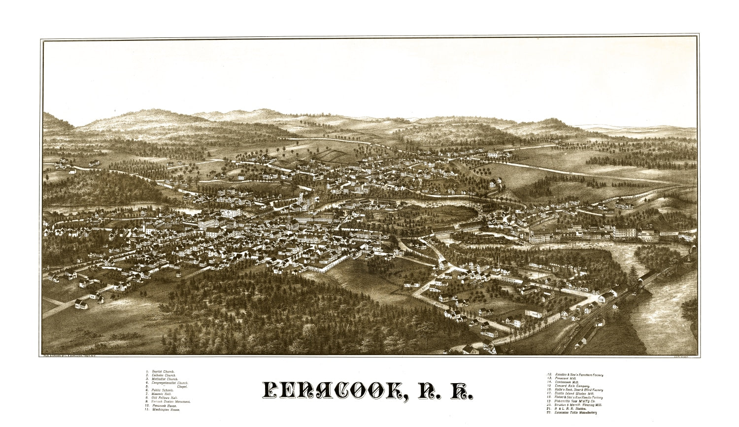 Vintage Map of Penacook, New Hampshire 1887