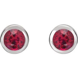 Rhodium-Plated Sterling Silver Lab-Grown Ruby Bezel-Set Earrings – image 2