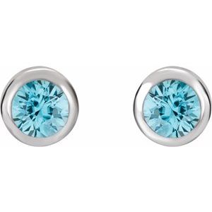 14K White Gold Natural Blue Zircon Bezel-Set Earrings – image 2