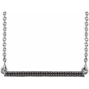 14K White Gold 1/6 CTW Natural Black Diamond Bar 16-18" Necklace