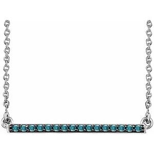 14K White Gold 1/6 CTW Natural Blue Diamond Bar 16-18" Necklace