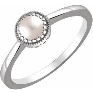 14K White Gold Cultured White Freshwater Pearl Ring