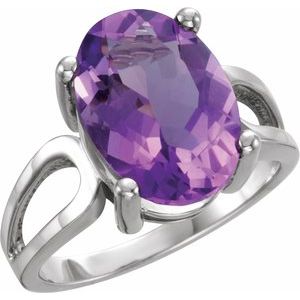 Platinum 14x10 mm Natural Amethyst Ring