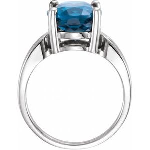 14K White Gold 12x10 mm Natural London Blue Topaz Ring