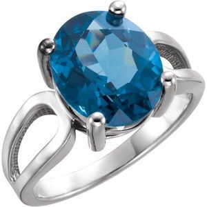 14K White Gold 12x10 mm Natural London Blue Topaz Ring