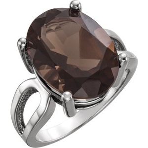 14K White Gold 16x12 mm Natural Smoky Quartz Ring