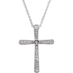 14K White Gold .05 CTW Natural Diamond Cross 18" Necklace