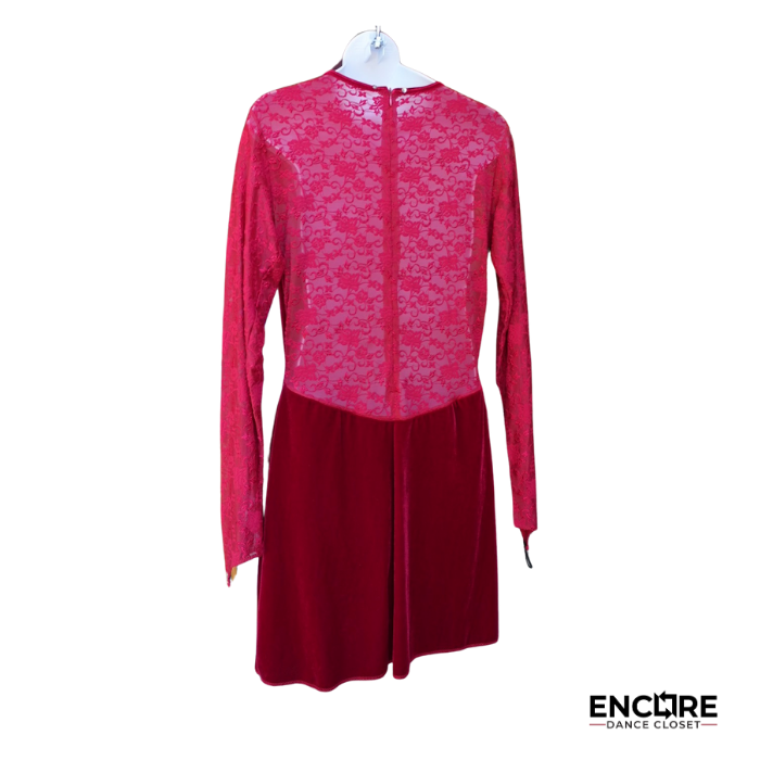 Red Velvet Dress with Lace and Glove Sleeves