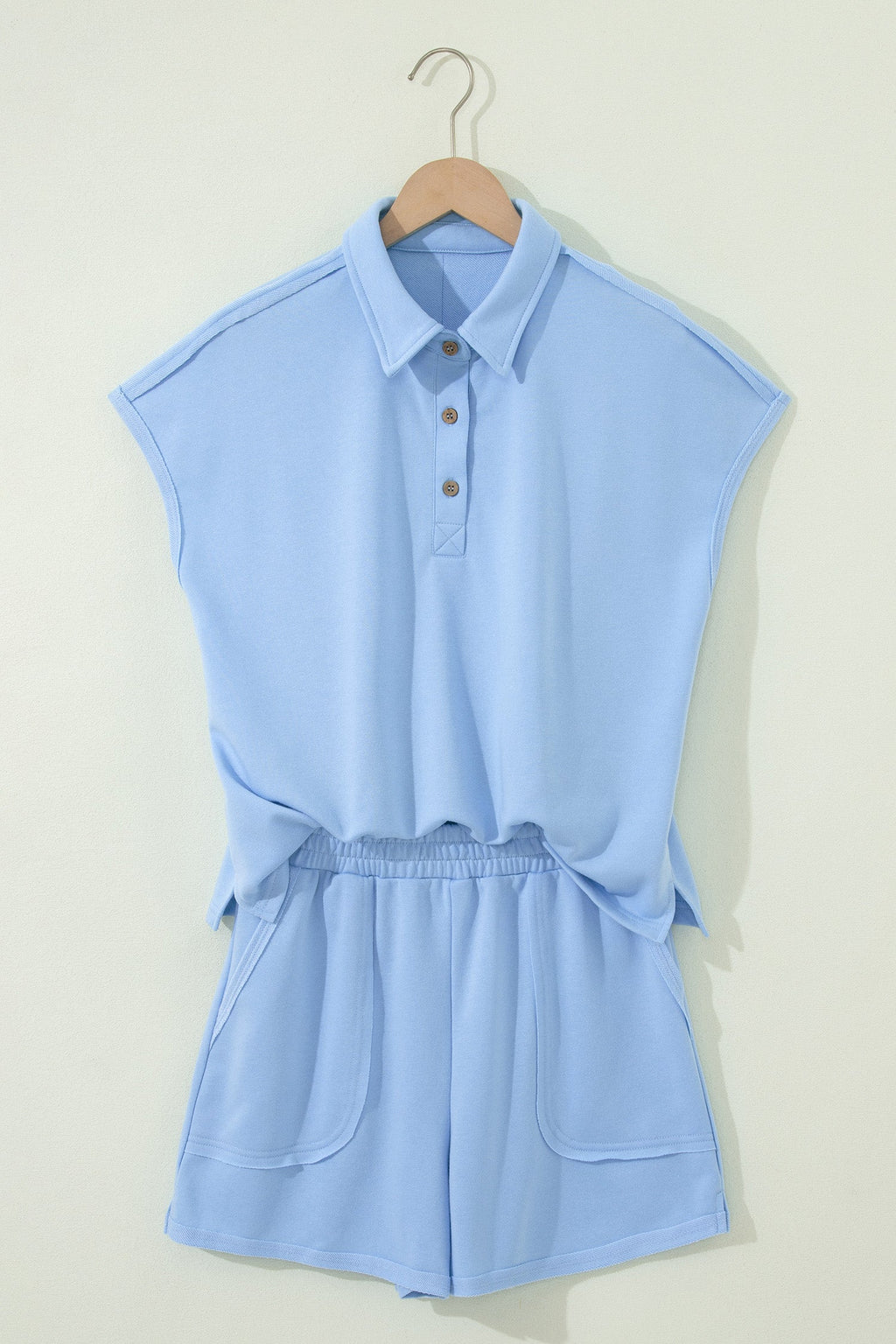 Solid Polo Tee & Elastic Waist Short Set