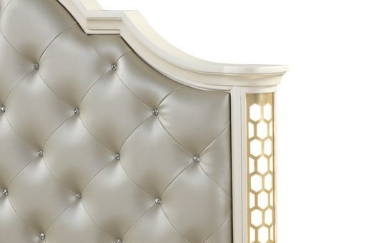 JASMINE Queen 4 Pc Unique LED Vanity Bedroom Set made with Wood in Beige(NJ INVENTORY)