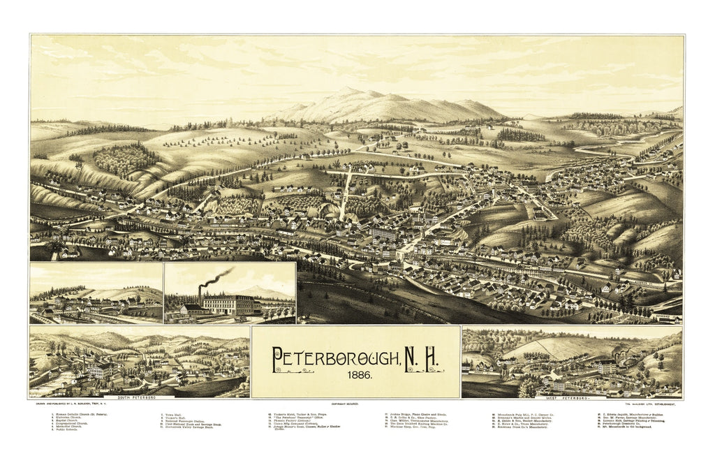 Vintage Map of Peterborough, New Hampshire 1886