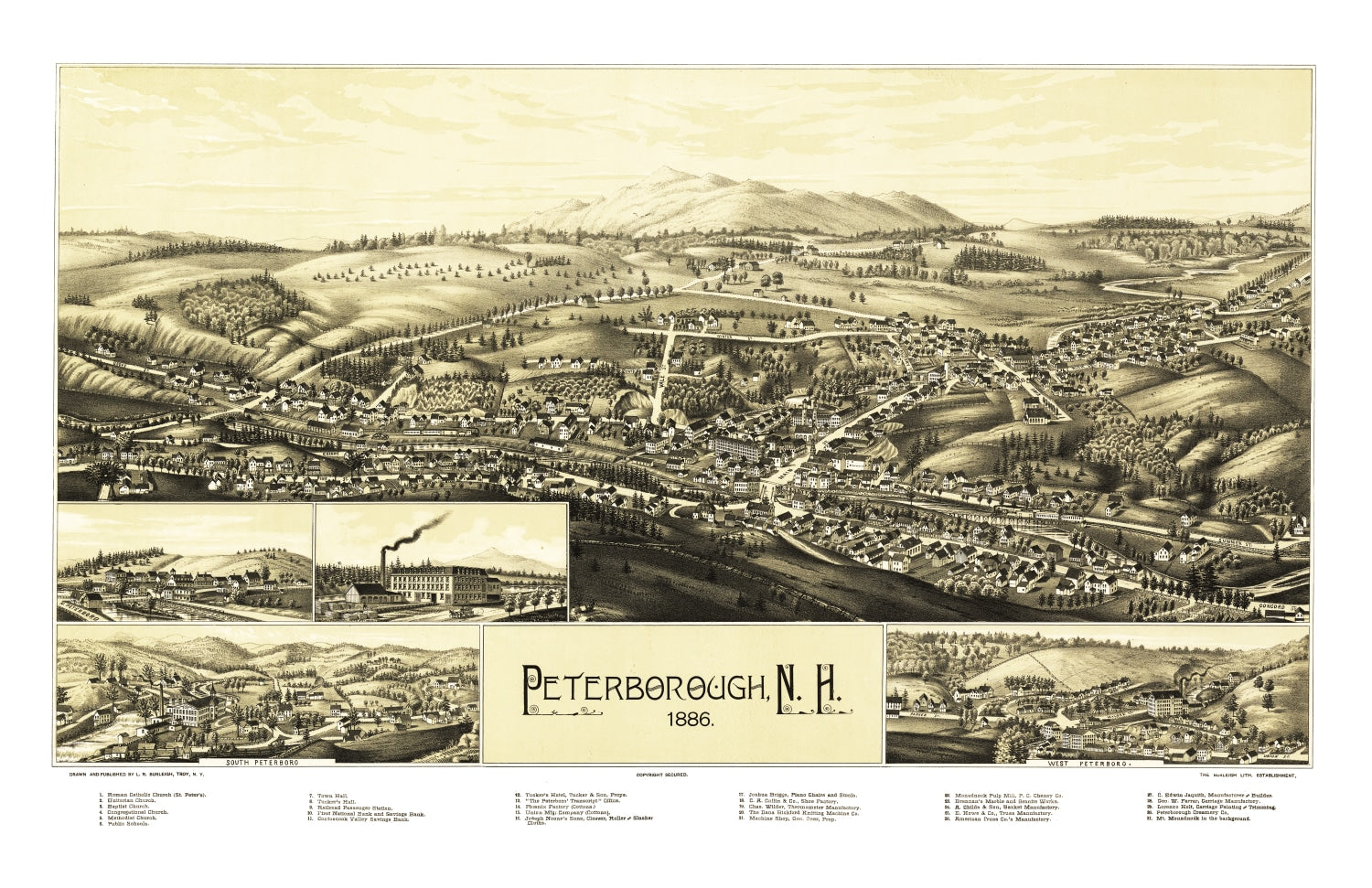 Vintage Map of Peterborough, New Hampshire 1886