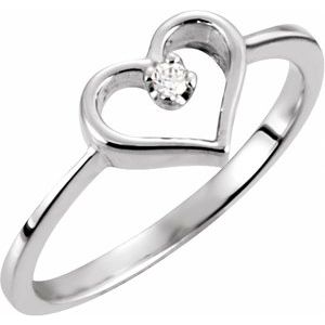 14K White Gold .02 CT Natural Diamond Heart Ring