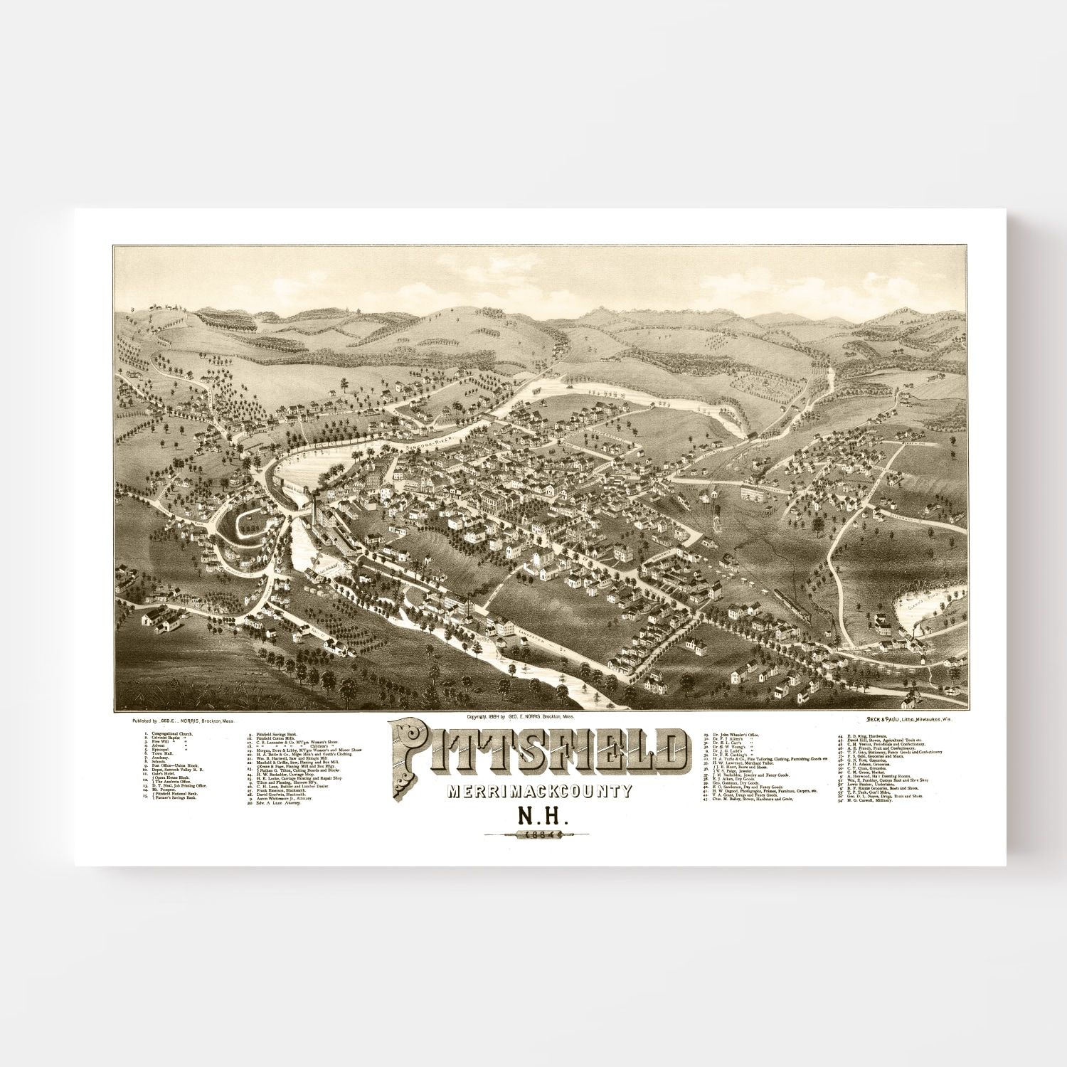 Vintage Map of Pittsfield, New Hampshire 1884