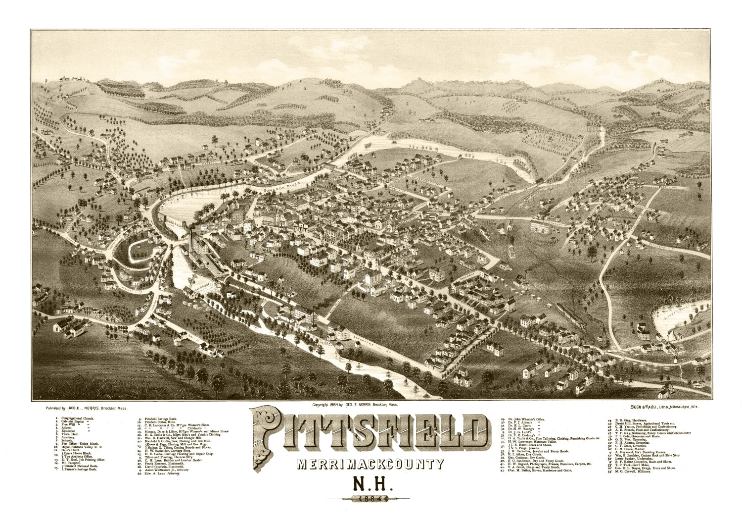 Vintage Map of Pittsfield, New Hampshire 1884