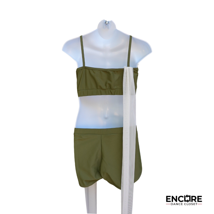 Olive Green Set with Flowing Mesh Panels