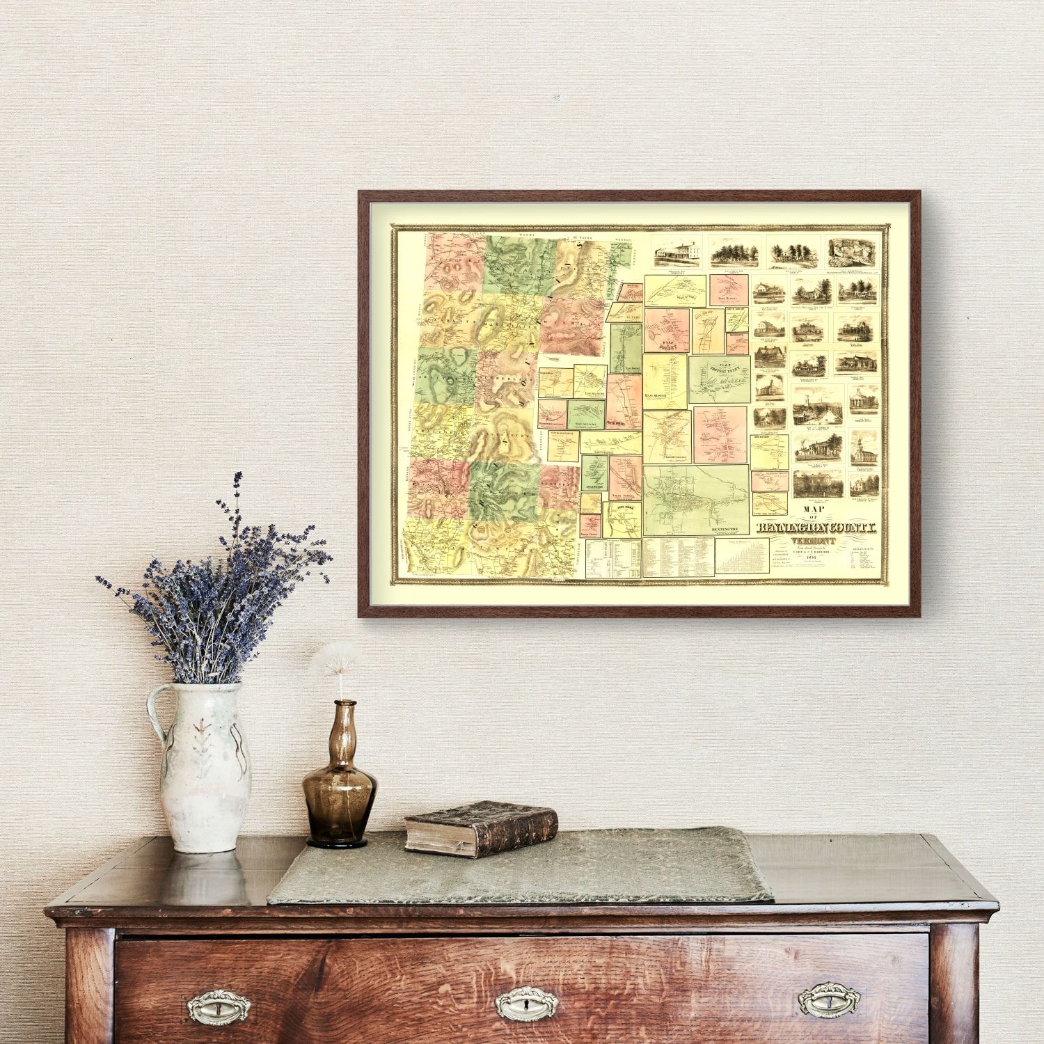 Vintage Map of Bennington County, Vermont 1856