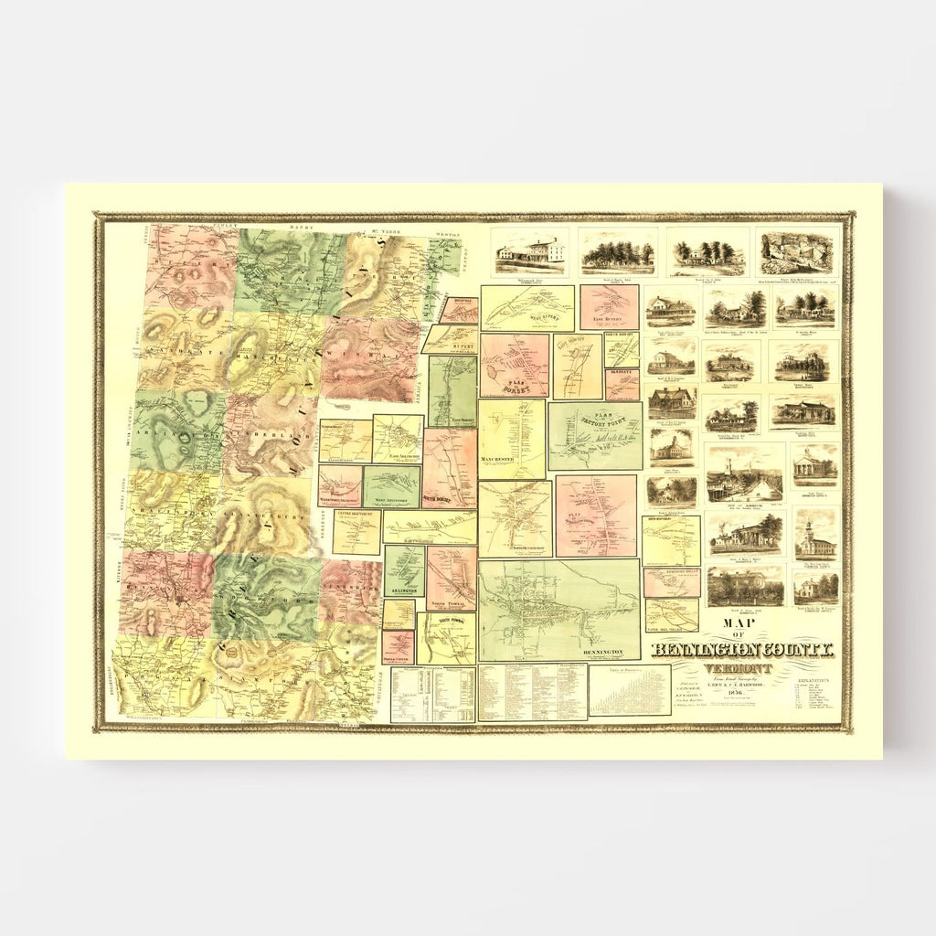 Vintage Map of Bennington County, Vermont 1856