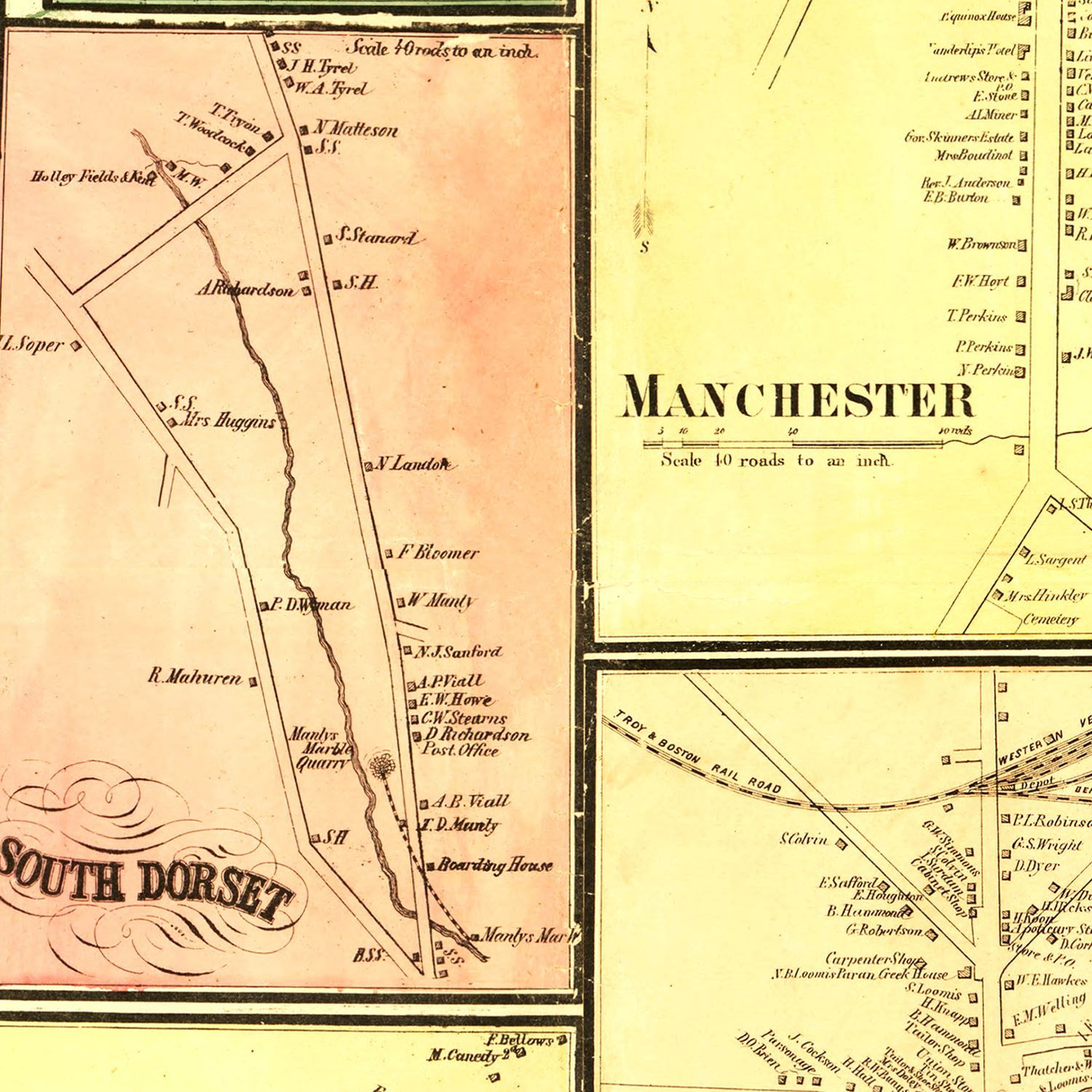 Vintage Map of Bennington County, Vermont 1856