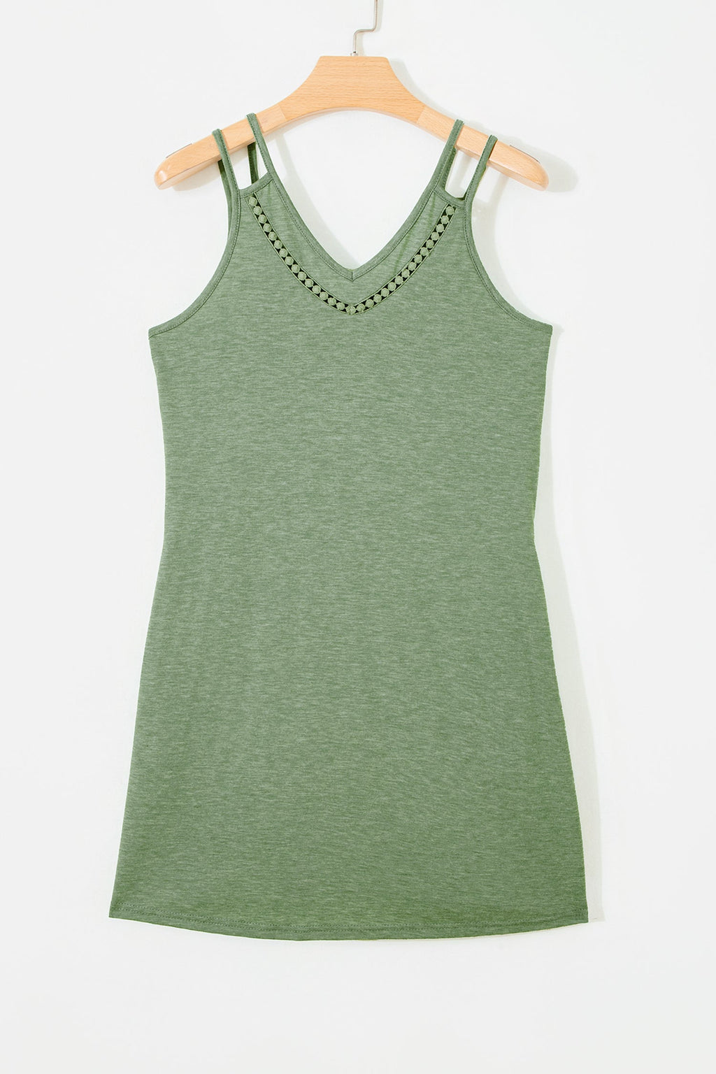 Solid Lace Trim V-Neck Sleeveless Mini Dress