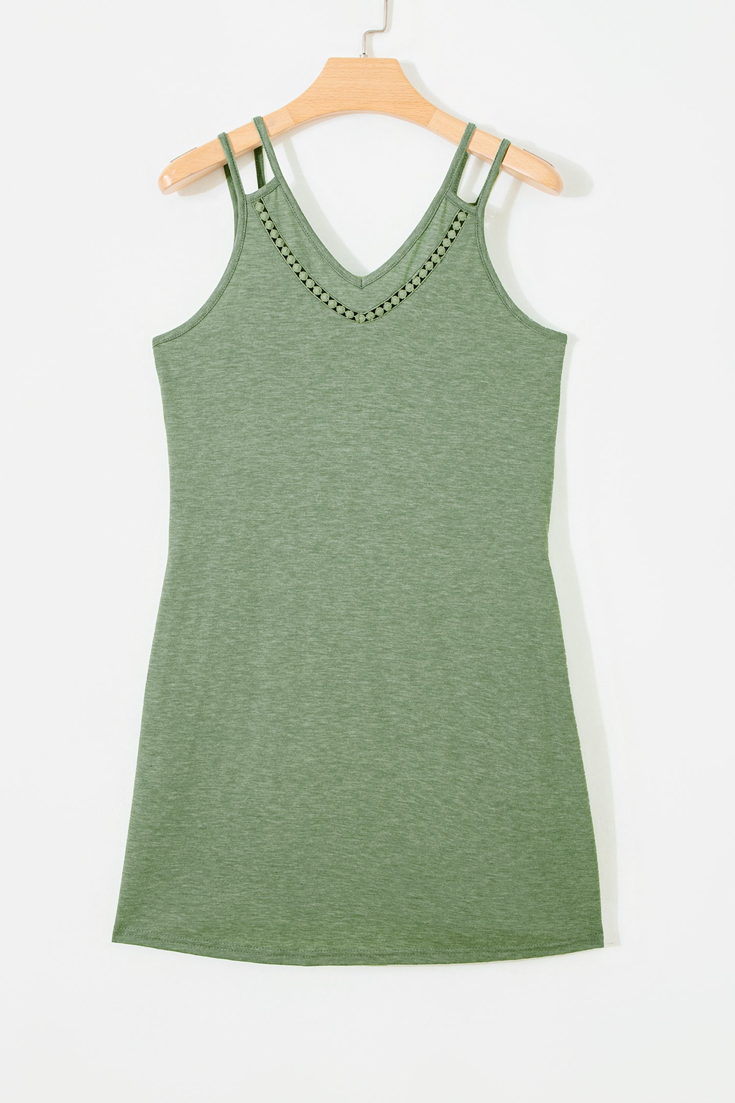 Solid Lace Trim V-Neck Sleeveless Mini Dress