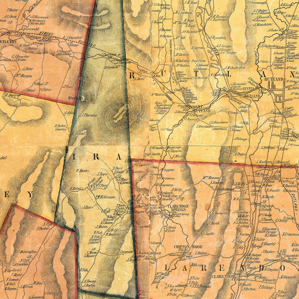 Vintage Map of Rutland County, Vermont 1854