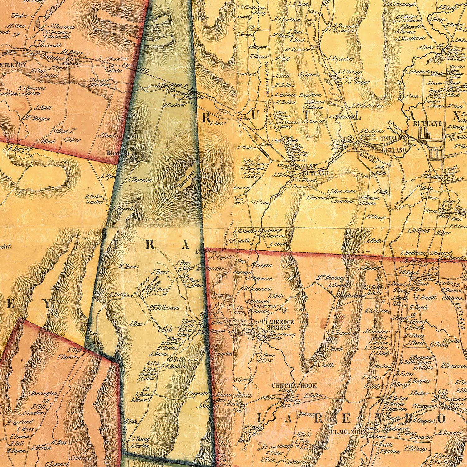 Vintage Map of Rutland County, Vermont 1854
