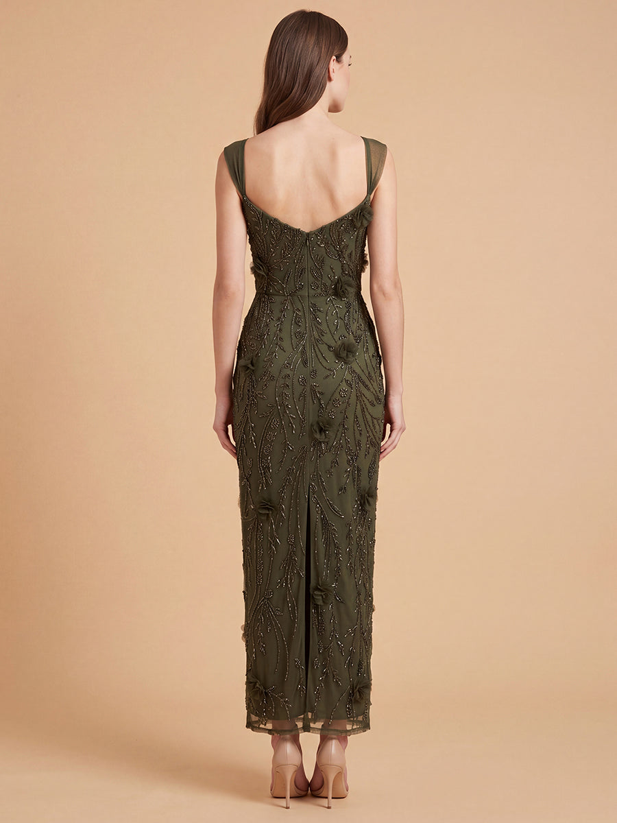 Lara Beaded Midi Dress with 3-D Florals | 28830