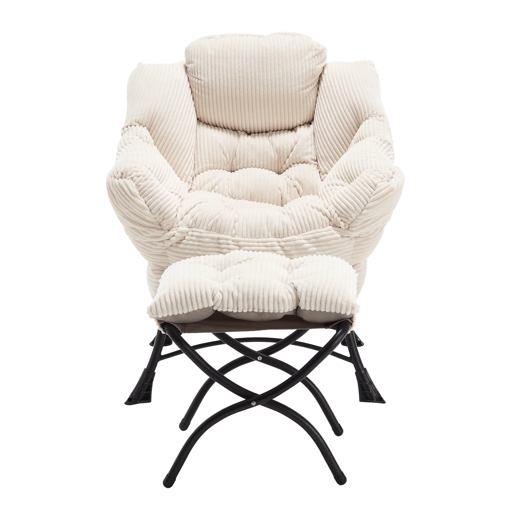 Lazy Chair with Ottoman, Modern Lounge Accent Chair with Armrests and a Side Pocket, Leisure Upholstered Sofa Chair Reading Chair with Footrest for Small Space, Corner Chair-White