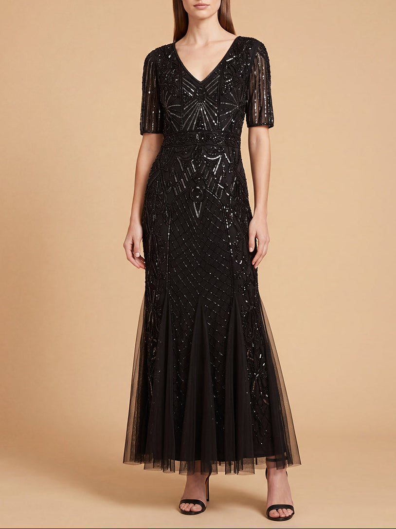 Embellished Gown with Cape Sleeves | 28845