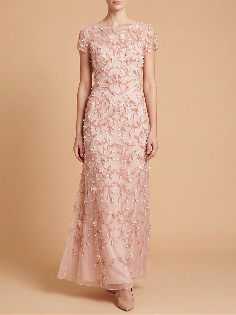 3D Floral Embellished Gown with Cap Sleeves | 28850