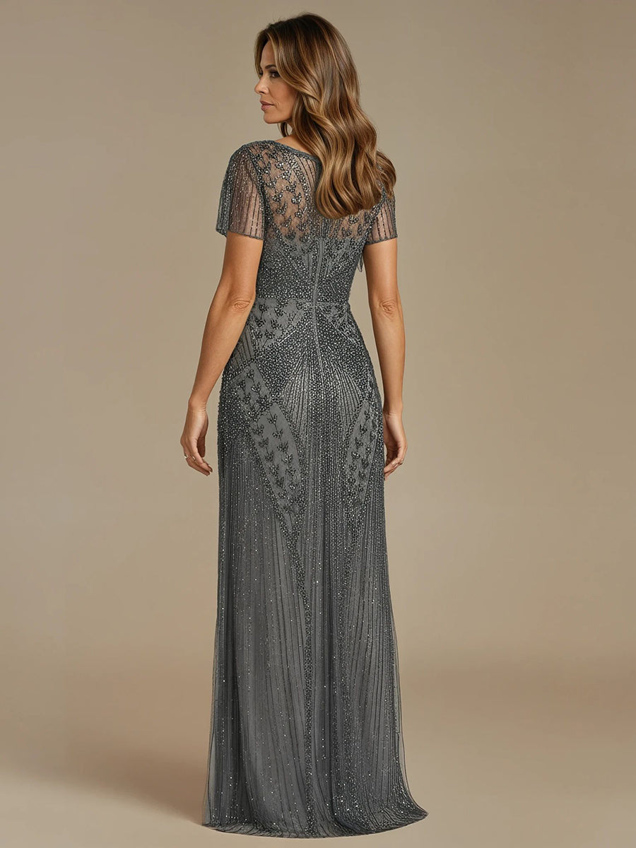 Lara 28856 - Beaded Flutter Sleeve Gown