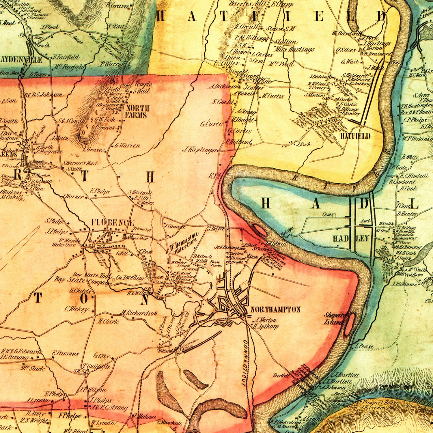 Vintage Map of Hampshire County, Massachusetts 1854