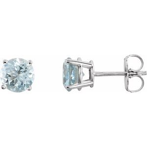 Sterling Silver 6 mm Natural Aquamarine Earrings