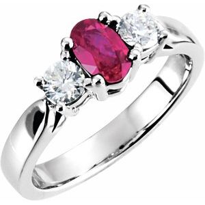 14K White Gold Natural Ruby & 3/8 CTW Natural Diamond Ring