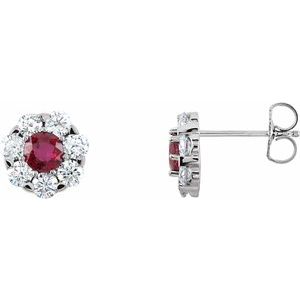 14K White Gold Natural Ruby & 1 1/8 CTW Natural Diamond Cluster Earrings