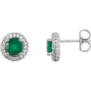Platinum Natural Emerald & 1/3 CTW Natural Diamond Earrings