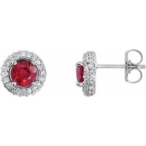 14K White Gold Natural Ruby & 1/3 CTW Natural Diamond Earrings