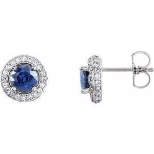 14K White Gold Natural Blue Sapphire & 1/3 CTW Natural Diamond Earrings