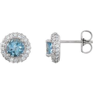 14K White Gold Natural Aquamarine & 1/3 CTW Natural Diamond Earrings