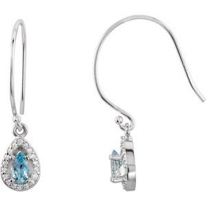 14K White Gold Natural Aquamarine & 1/10 CTW Natural Diamond Earrings