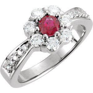 14K White Gold Natural Ruby & 5/8 CTW Natural Diamond Cluster Ring
