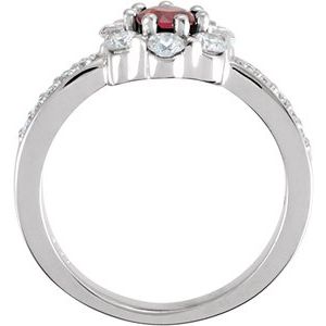 14K White Gold Natural Ruby & 5/8 CTW Natural Diamond Cluster Ring