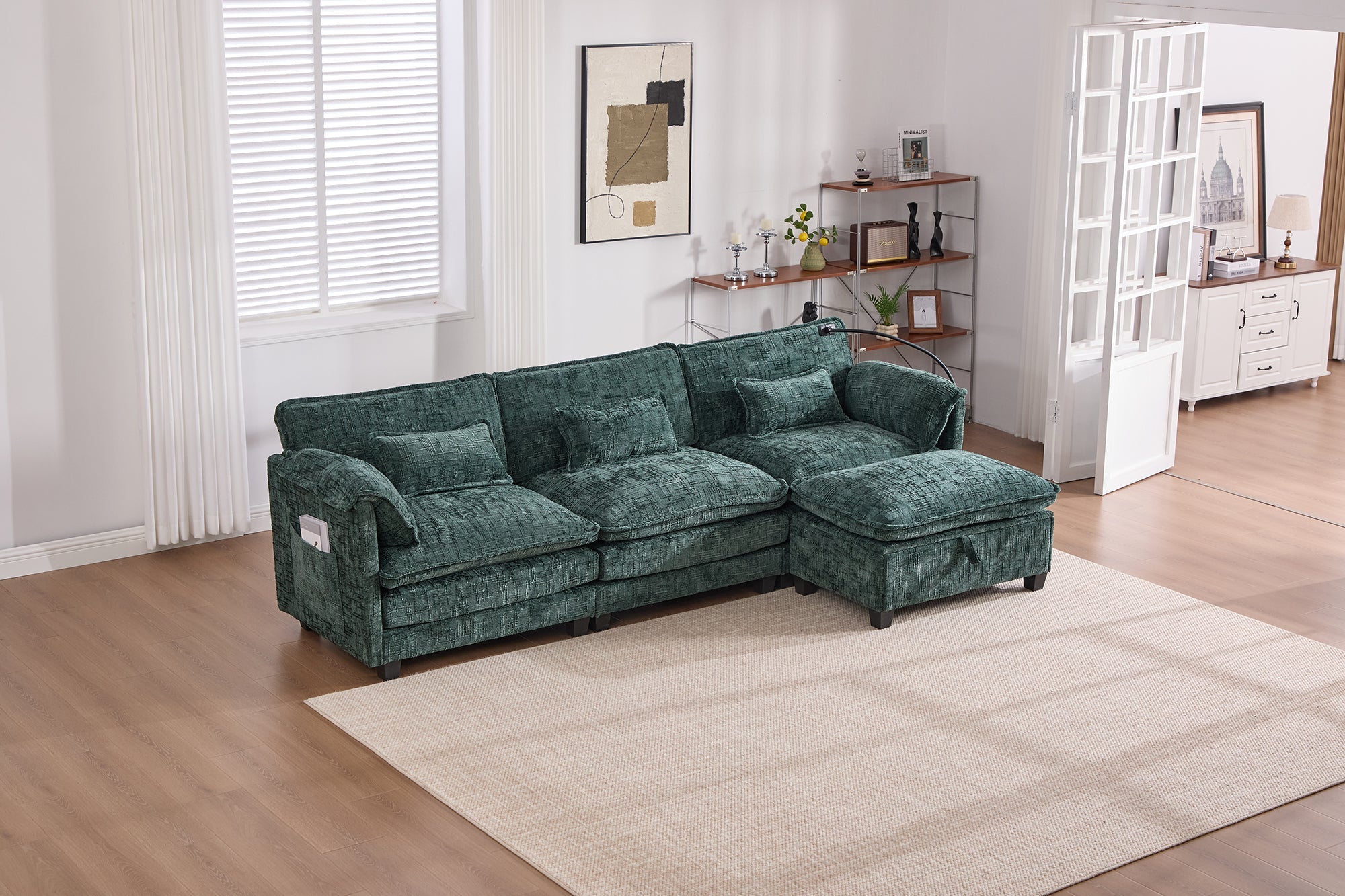 UNITED WE WIN 112' Oversized Sectional Sofa Cloud Couch for Living Room, Modern Chenille L Shaped Couch, Comfy Boucle Modular Sofa Sleeper with Movable Storage Ottoman, Phone Holder, USB Charging Port