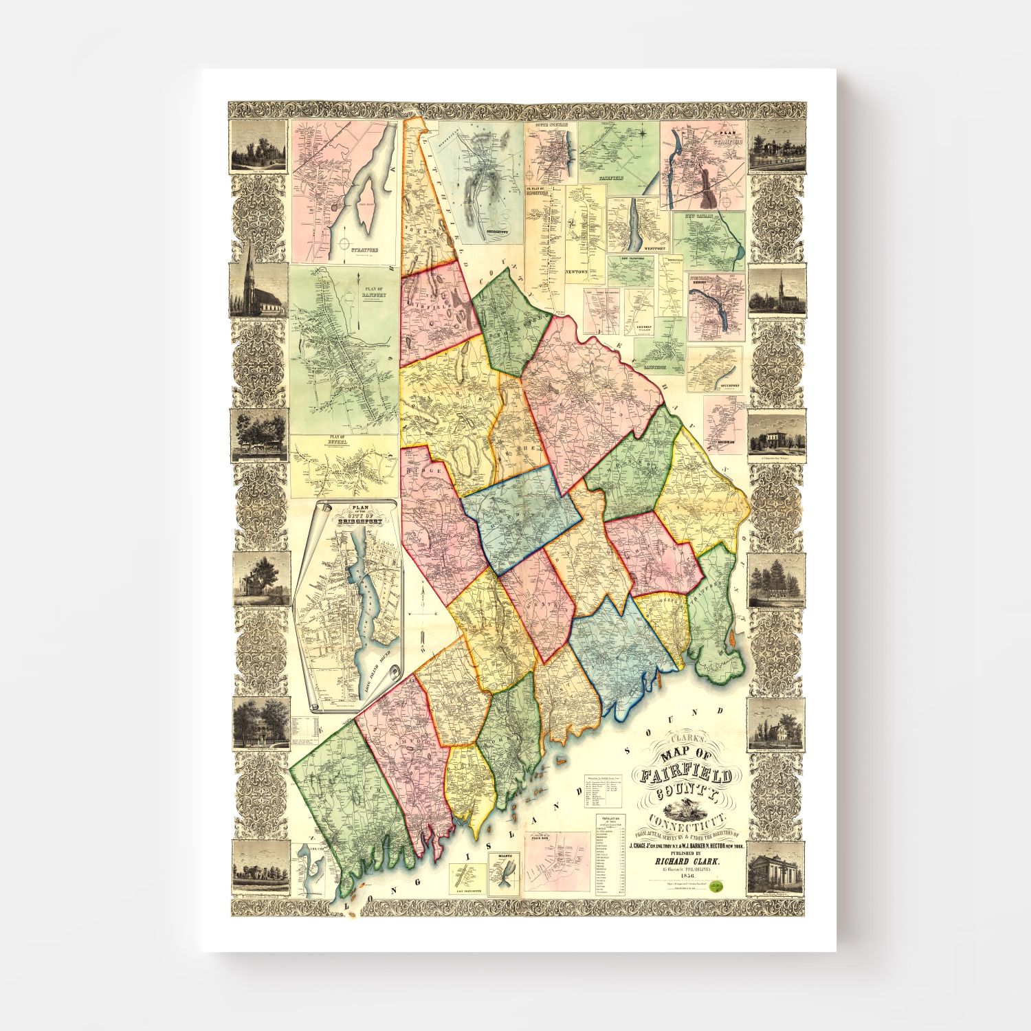 Vintage Map of Fairfield County, Connecticut 1856