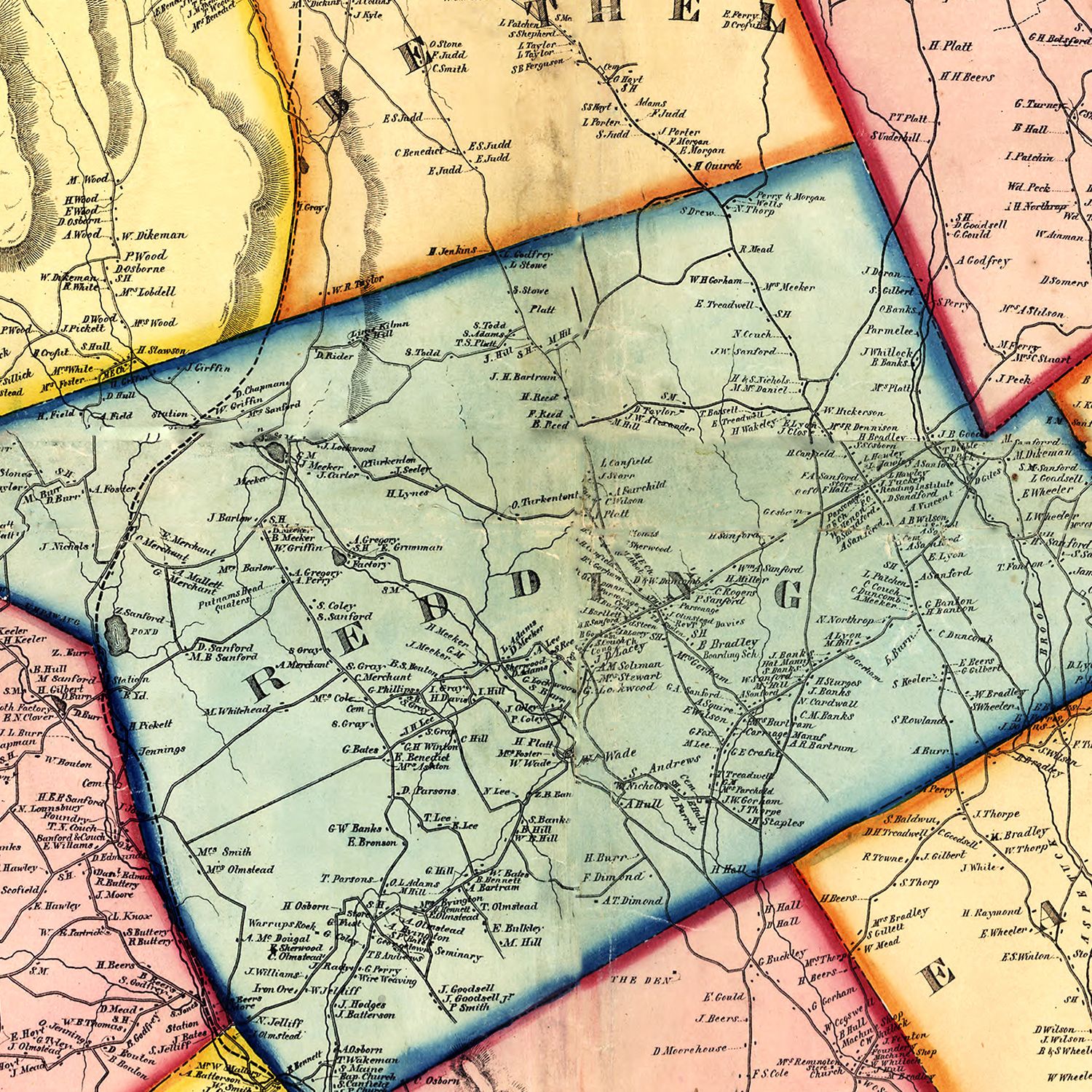 Vintage Map of Fairfield County, Connecticut 1856