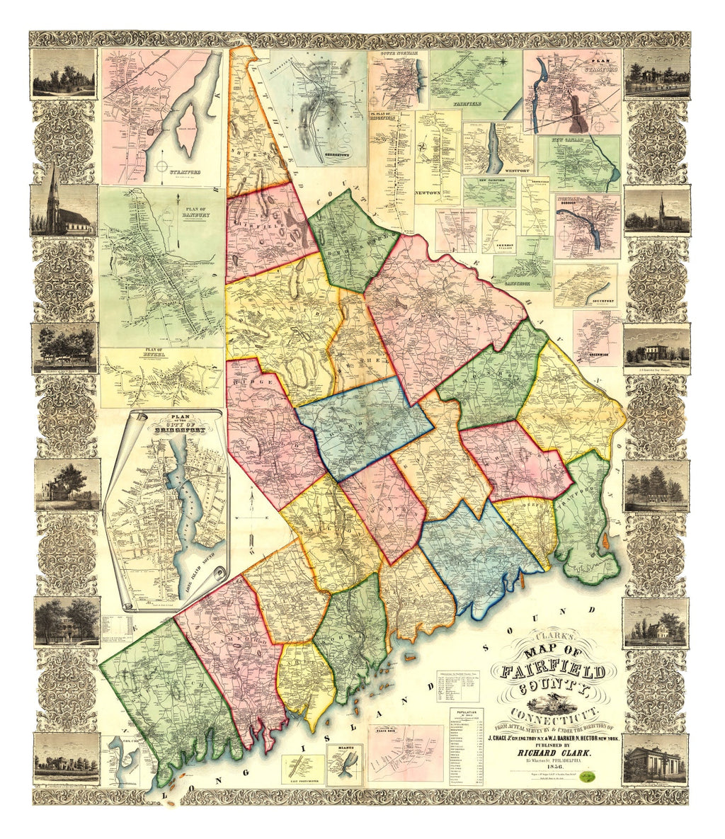 Vintage Map of Fairfield County, Connecticut 1856