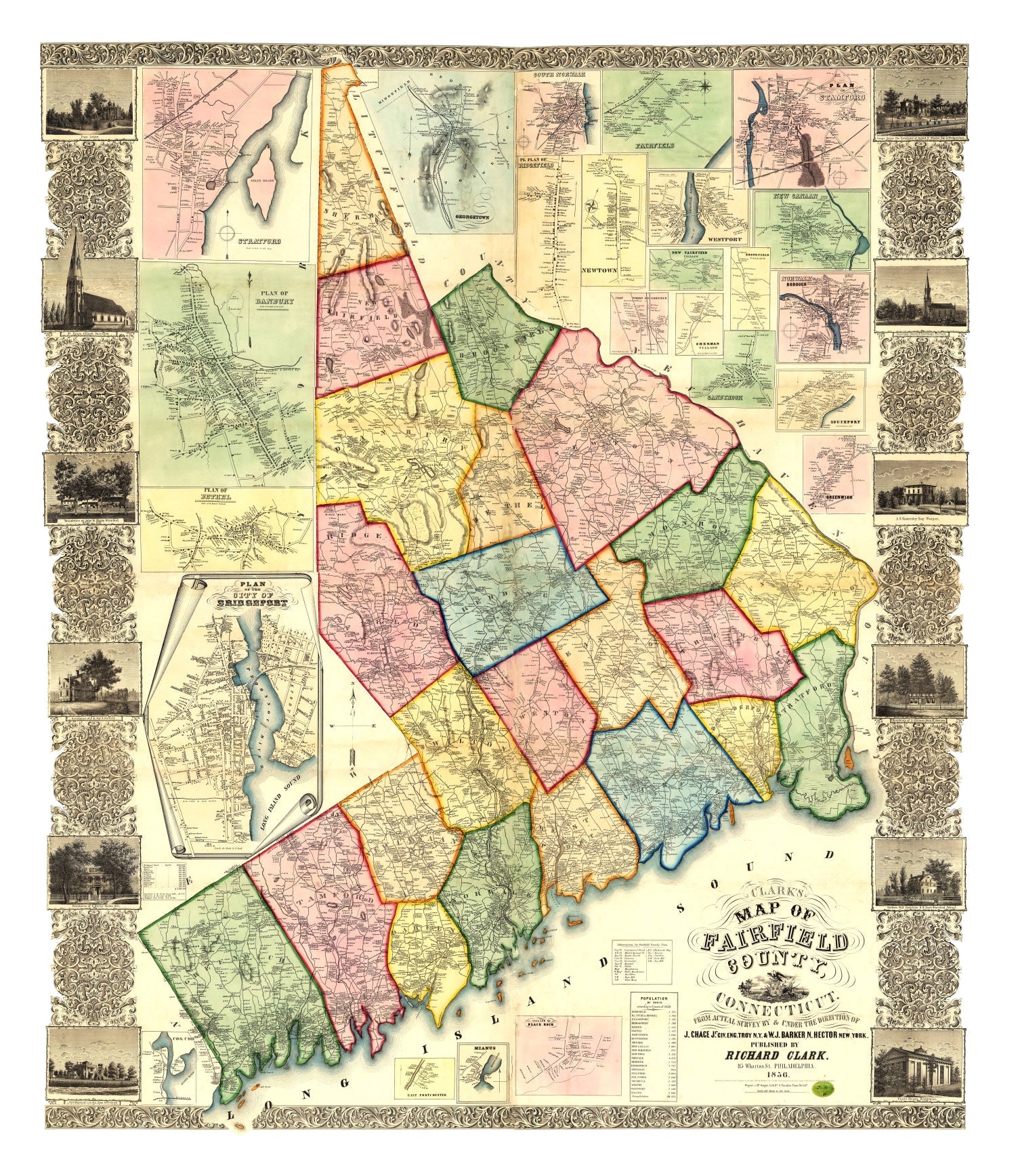 Vintage Map of Fairfield County, Connecticut 1856
